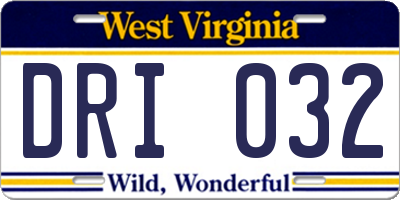WV license plate DRI032