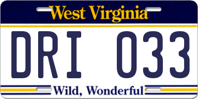 WV license plate DRI033