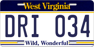 WV license plate DRI034