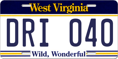 WV license plate DRI040