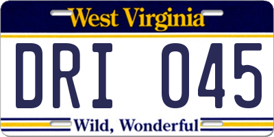 WV license plate DRI045