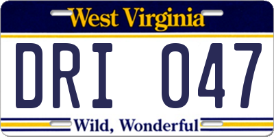 WV license plate DRI047