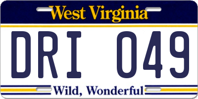 WV license plate DRI049