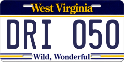 WV license plate DRI050