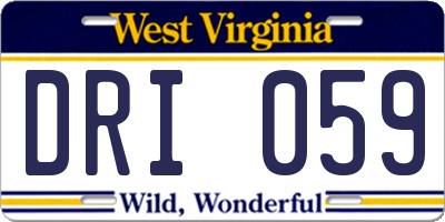 WV license plate DRI059