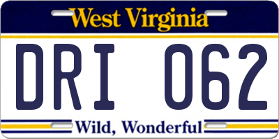 WV license plate DRI062