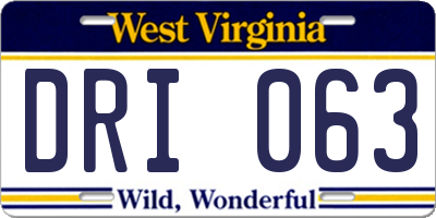 WV license plate DRI063