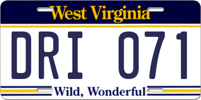 WV license plate DRI071