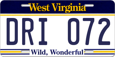WV license plate DRI072