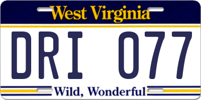 WV license plate DRI077
