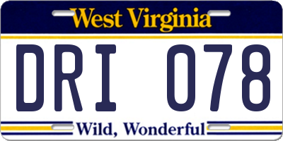 WV license plate DRI078