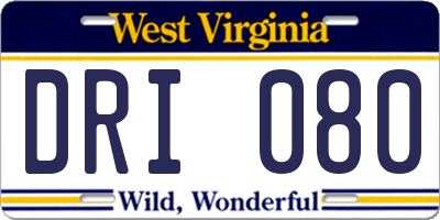 WV license plate DRI080