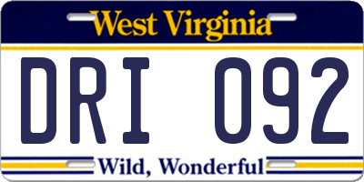 WV license plate DRI092