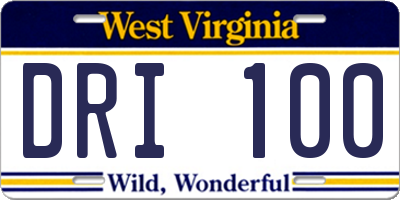 WV license plate DRI100