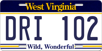 WV license plate DRI102