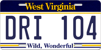 WV license plate DRI104