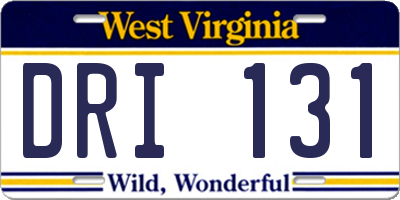 WV license plate DRI131
