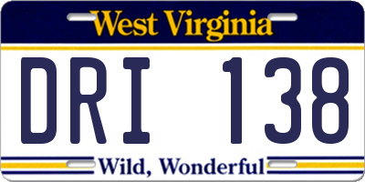 WV license plate DRI138
