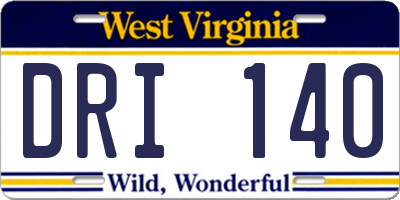 WV license plate DRI140