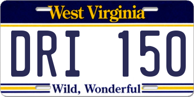 WV license plate DRI150