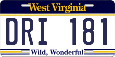 WV license plate DRI181