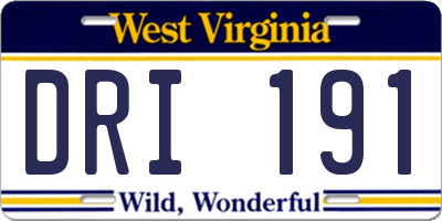 WV license plate DRI191