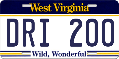 WV license plate DRI200