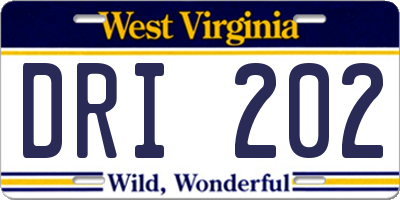 WV license plate DRI202