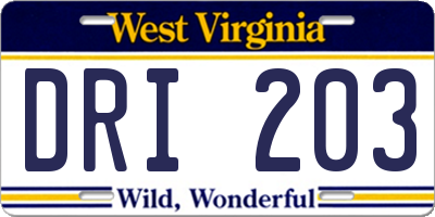 WV license plate DRI203
