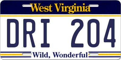 WV license plate DRI204