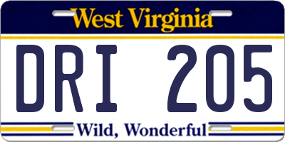 WV license plate DRI205