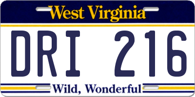 WV license plate DRI216