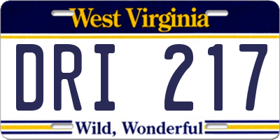 WV license plate DRI217