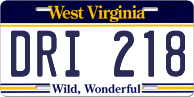 WV license plate DRI218