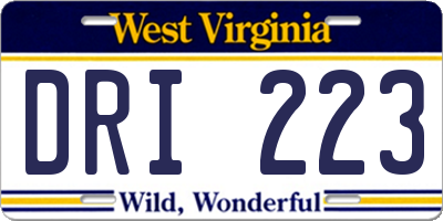 WV license plate DRI223