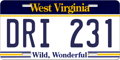 WV license plate DRI231