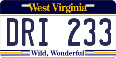 WV license plate DRI233
