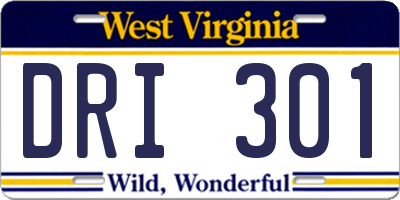 WV license plate DRI301