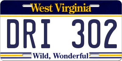 WV license plate DRI302