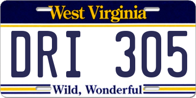 WV license plate DRI305