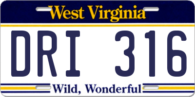 WV license plate DRI316