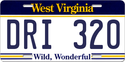 WV license plate DRI320
