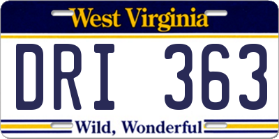 WV license plate DRI363