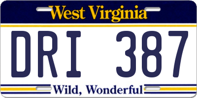 WV license plate DRI387