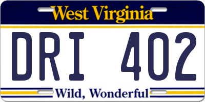 WV license plate DRI402