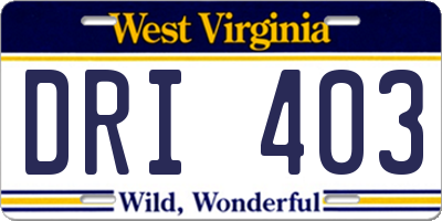 WV license plate DRI403
