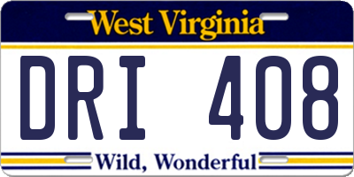 WV license plate DRI408
