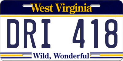 WV license plate DRI418