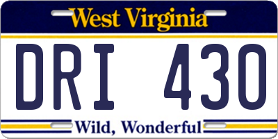 WV license plate DRI430
