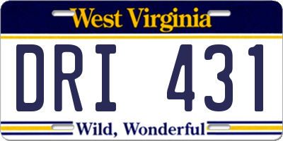 WV license plate DRI431